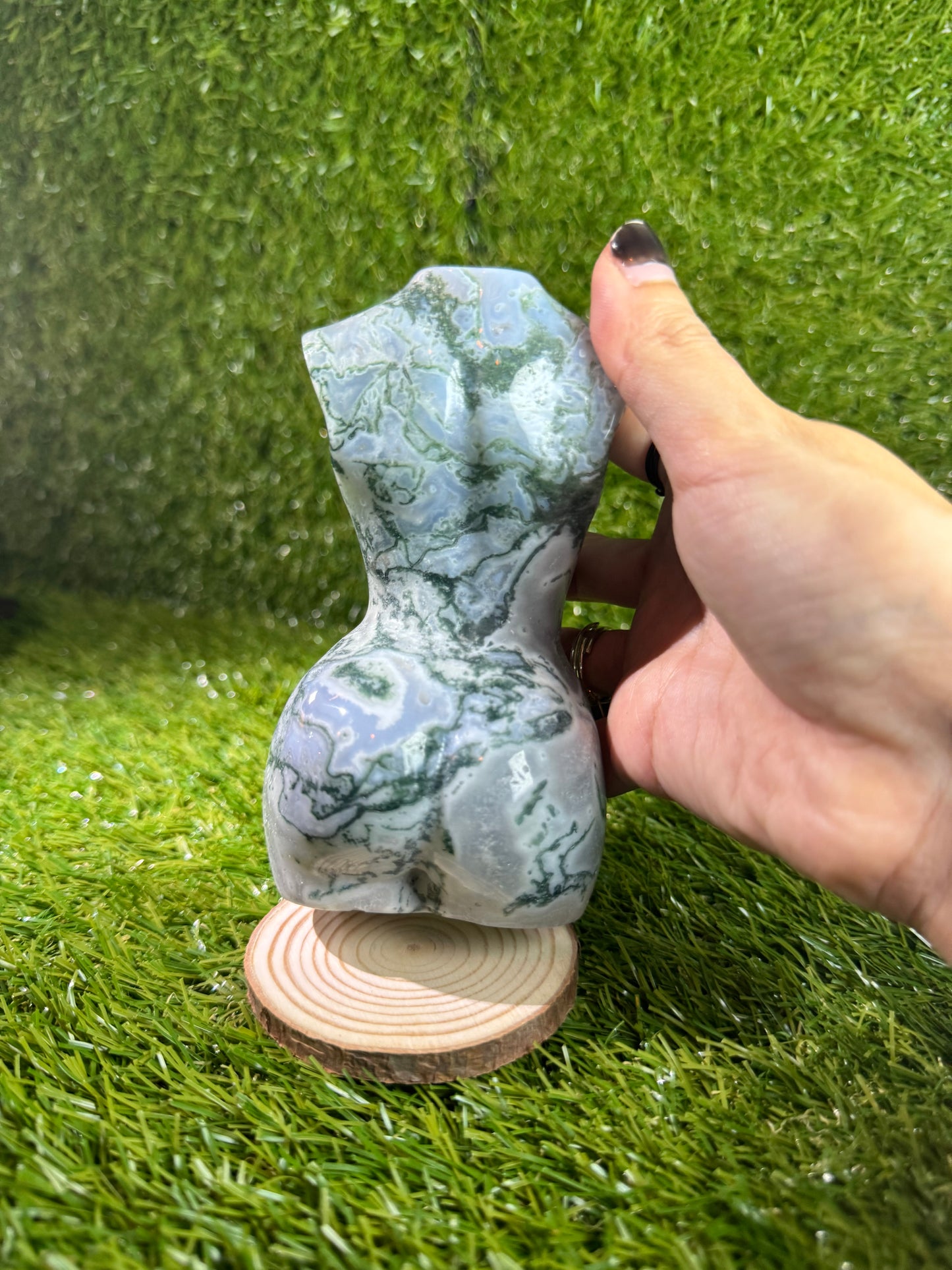 Moss Agate Druzy Goddess Model