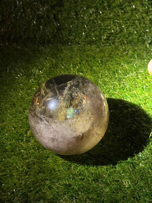 Citrine Smoky Quartz Sphere w Rainbow flash