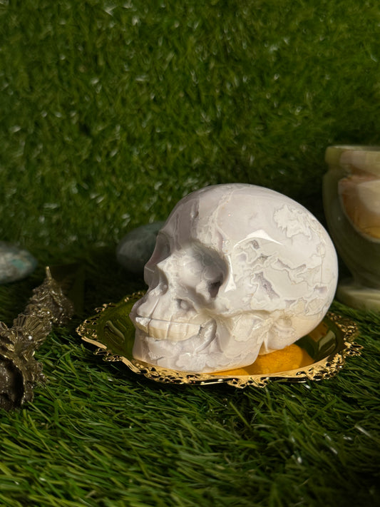 White Agate Skull with Druzy