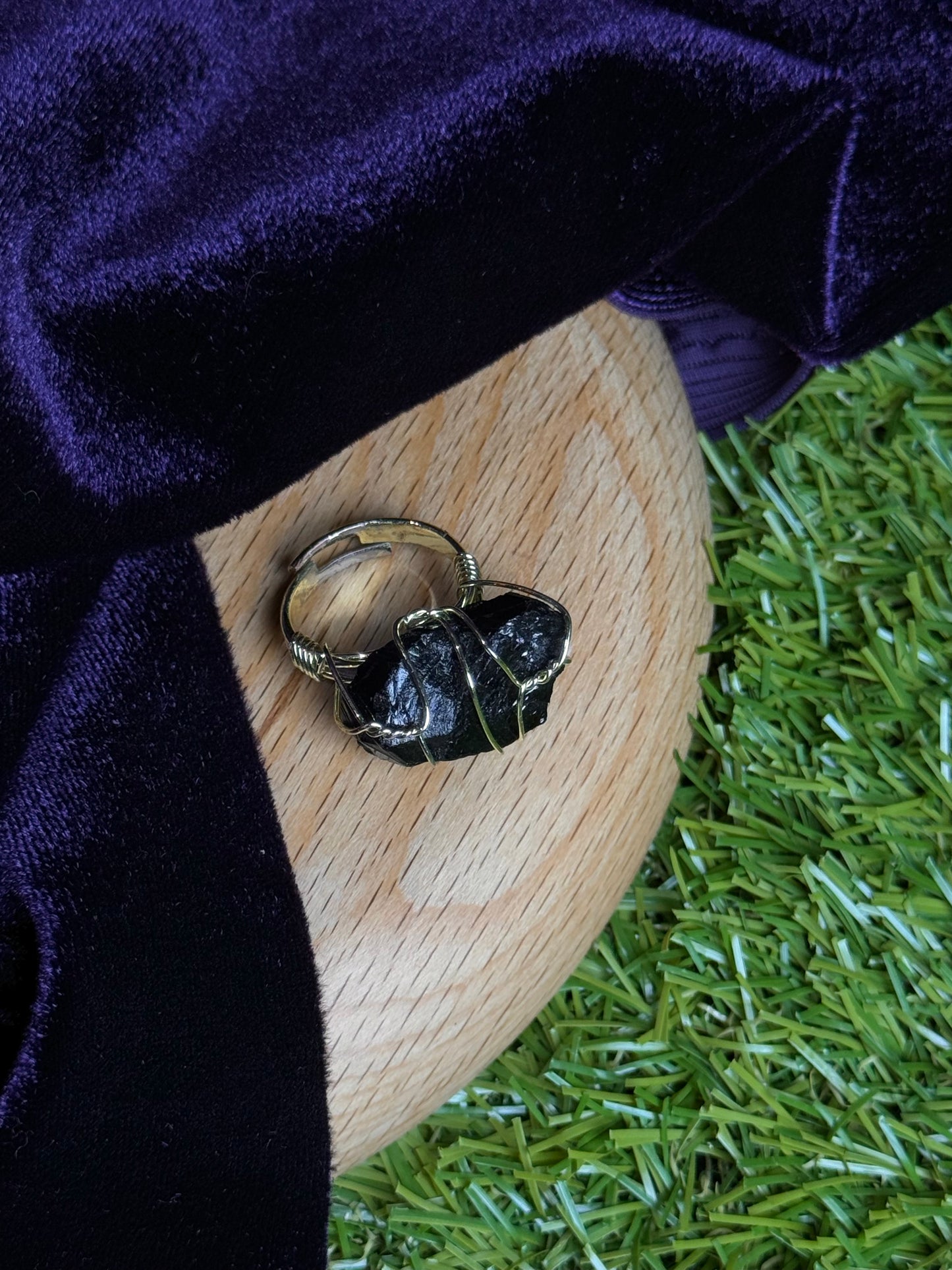 Raw Black Tourmaline Wire wrapped Ring (Adjustable)