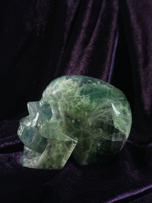 Green Blue Feather Fluorite Skull